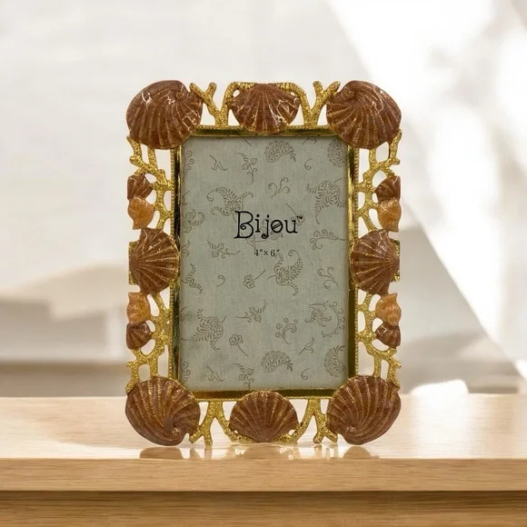 Bijou Enameled Seashell And Coral Picture Frame, 4 X 6 Elegant Beach Photo Frame - Picture 8 of 9